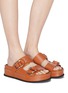 模特儿示范图 - 点击放大 - 3.1 PHILLIP LIM - 'Freida' buckled leather platform slide sandals