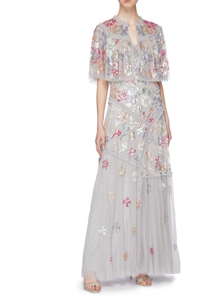 模特儿示范图 - 点击放大 - NEEDLE & THREAD - 亮片花卉网纱吊带连衣裙