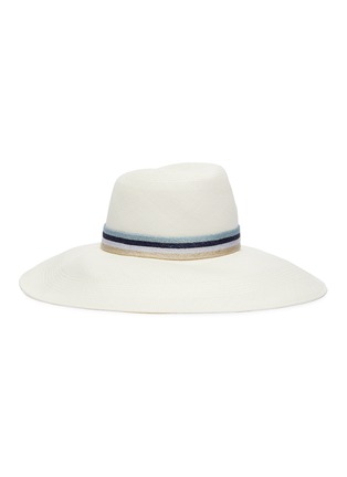 模特儿示范图 - 点击放大 - MAISON MICHEL - Big Bettina闪亮条纹帽带编织宽檐草帽