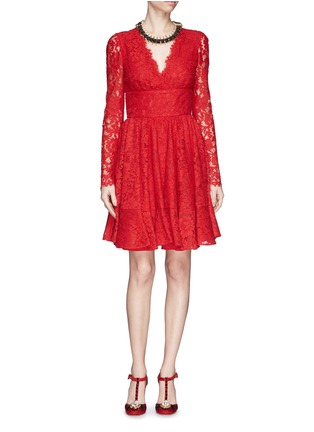 细节 - 点击放大 - DOLCE & GABBANA - V领蕾丝连衣裙