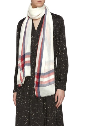 模特儿示范图 - 点击放大 - JANAVI - 拼色条纹超细美丽诺羊毛围巾