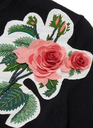  - OSCAR DE LA RENTA - 立体玫瑰拼贴美丽诺羊毛针织开衫