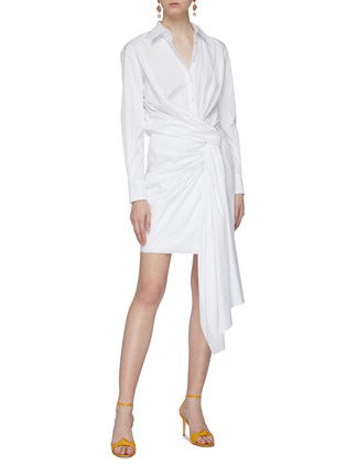 模特示范图 - 点击放大 - OSCAR DE LA RENTA - 系带腰部棉质府绸衬衫裙