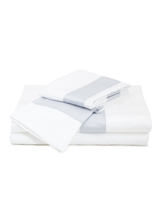 首图 –点击放大 - FRETTE - Bicolore特大双人床拼色条纹围边纯棉四件套－白色及蓝灰色