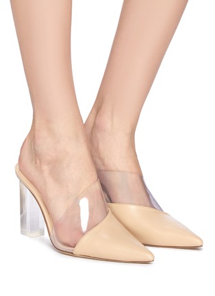 模特儿示范图 - 点击放大 - CULT GAIA - Krystle PVC拼接漆皮透明粗跟穆勒鞋