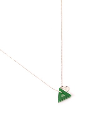 模特儿示范图 - 点击放大 - SAMUEL KUNG - Jade triangle pendant 18k white gold necklace