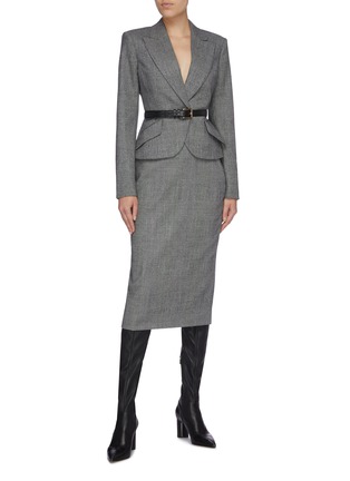 模特儿示范图 - 点击放大 - ALTUZARRA - Bolan皮革搭带格纹混初剪羊毛铅笔裙