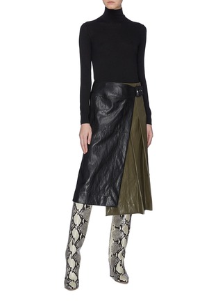 模特示范图 - 点击放大 - CÉDRIC CHARLIER - 仿包裹式拼色人造皮革半裙