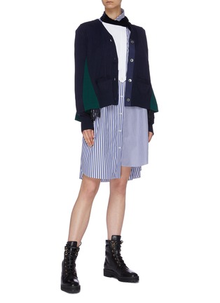 模特儿示范图 - 点击放大 - SACAI - 蕾丝拼接拼色羊毛针织开衫