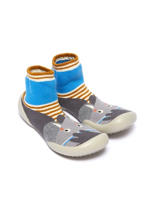 模特儿示范图 - 点击放大 - COLLÉGIEN - 幼儿款大象条纹针织袜靴
