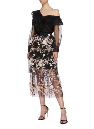 模特示范图 - 点击放大 - SELF-PORTRAIT - 亮片花卉刺绣层叠网纱半裙