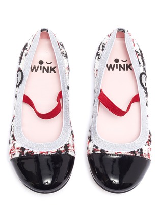 模特儿示范图 - 点击放大 - WINK - Soda Pop儿童款粗花呢拼接漆皮平底鞋
