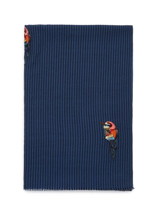 细节 - 点击放大 - JANAVI - 鹦鹉刺绣条纹美丽诺羊毛围巾