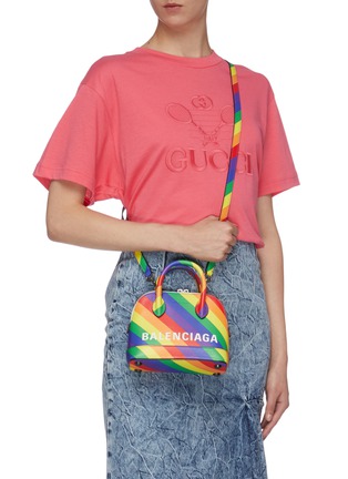正面 -点击放大 - BALENCIAGA - Ville XXS品牌名称彩虹条纹真皮手提包
