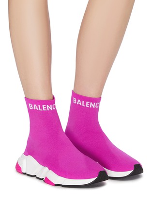 模特儿示范图 - 点击放大 - BALENCIAGA - Speed Logo点缀袜靴式针织运动鞋