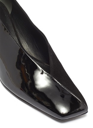 细节 - 点击放大 - MERCEDES CASTILLO - Alisandra矩形跟绒面真皮拼接漆皮穆勒鞋