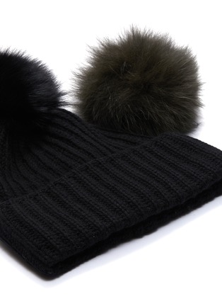细节 - 点击放大 - YVES SALOMON - 狐毛毛球羊绒针织帽