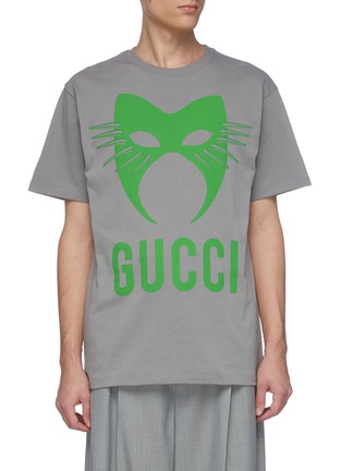 首图 - 点击放大 - GUCCI - 品牌名称猫咪面具图案纯棉T恤