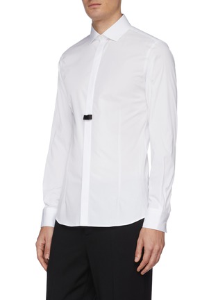 正面 -点击放大 - NEIL BARRETT - 可拆式领带闪电图案点缀修身混棉府绸衬衫