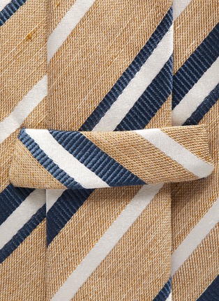 细节 - 点击放大 - STEFANOBIGI MILANO - Regimental拼色条纹丝混亚麻领带
