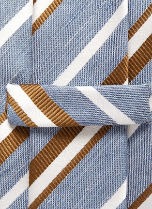 细节 - 点击放大 - STEFANOBIGI MILANO - Regimental拼色条纹丝混亚麻领带