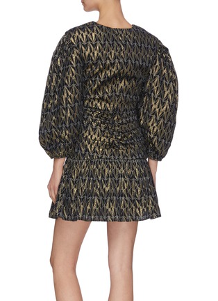 背面 - 点击放大 - RHODE RESORT - Donna金属丝线几何图案泡泡袖褶裥混棉连衣裙