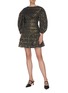 模特示范图 - 点击放大 - RHODE RESORT - Donna金属丝线几何图案泡泡袖褶裥混棉连衣裙