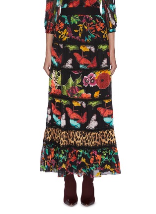 首图 - 点击放大 - ALICE + OLIVIA - LESA蝴蝶花卉及豹纹图案花边V领混丝半裙