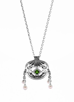 首图 - 点击放大 - GONG SHANG - 钻石绿宝石淡水珍珠18ct白金荷包造型吊坠项链