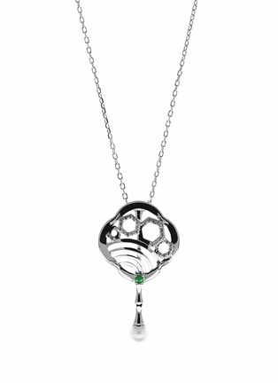 首图 - 点击放大 - GONG SHANG - 淡水珍珠绿宝石钻石18ct白金海棠扇造型项链
