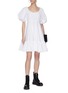 模特示范图 - 点击放大 - ALEXANDER MCQUEEN - 泡泡袖褶裥纯棉连衣裙