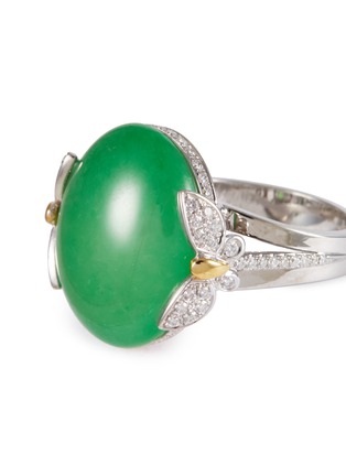 细节 - 点击放大 - SAMUEL KUNG - Diamond jade butterfly motif oval 18k white gold ring