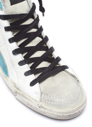 细节 - 点击放大 - GOLDEN GOOSE - SLIDE拼接设计五角星做旧感真皮运动鞋