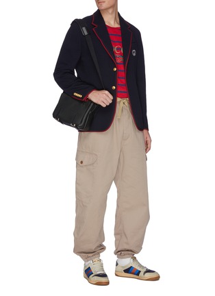 模特儿示范图 - 点击放大 - GUCCI - Palma双G标志拼色围边羊毛混棉西服外套