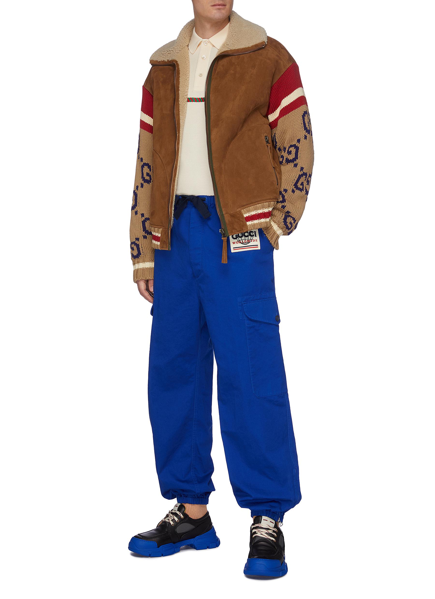 gucci worldwide品牌标志拼贴抽绳裤腰休闲裤