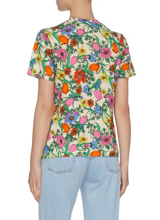 背面 - 点击放大 - GUCCI - 双G品牌名称拼色条纹花卉图案T恤