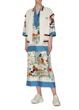 模特儿示范图 - 点击放大 - GUCCI - x Disney米老鼠图案拼色围边真丝衬衫