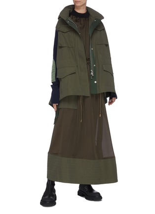 模特儿示范图 - 点击放大 - SACAI - 拼接设计针织衣袖纯棉派克大衣