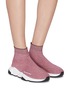 模特儿示范图 - 点击放大 - BALENCIAGA - SPEED LOGO拼色闪粉袜靴式针织运动鞋