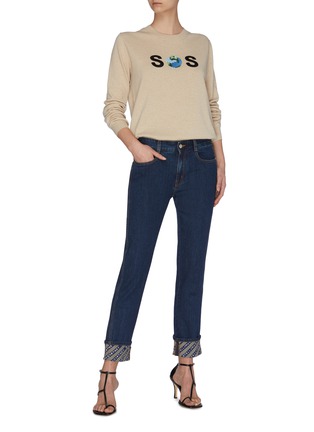 模特儿示范图 - 点击放大 - STELLA MCCARTNEY - STELLA品牌名称拼色斜条纹修身棉质牛仔裤