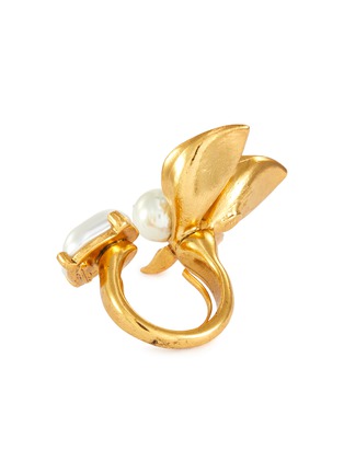 细节 - 点击放大 - OSCAR DE LA RENTA - 人造珍珠花卉造型金属戒指