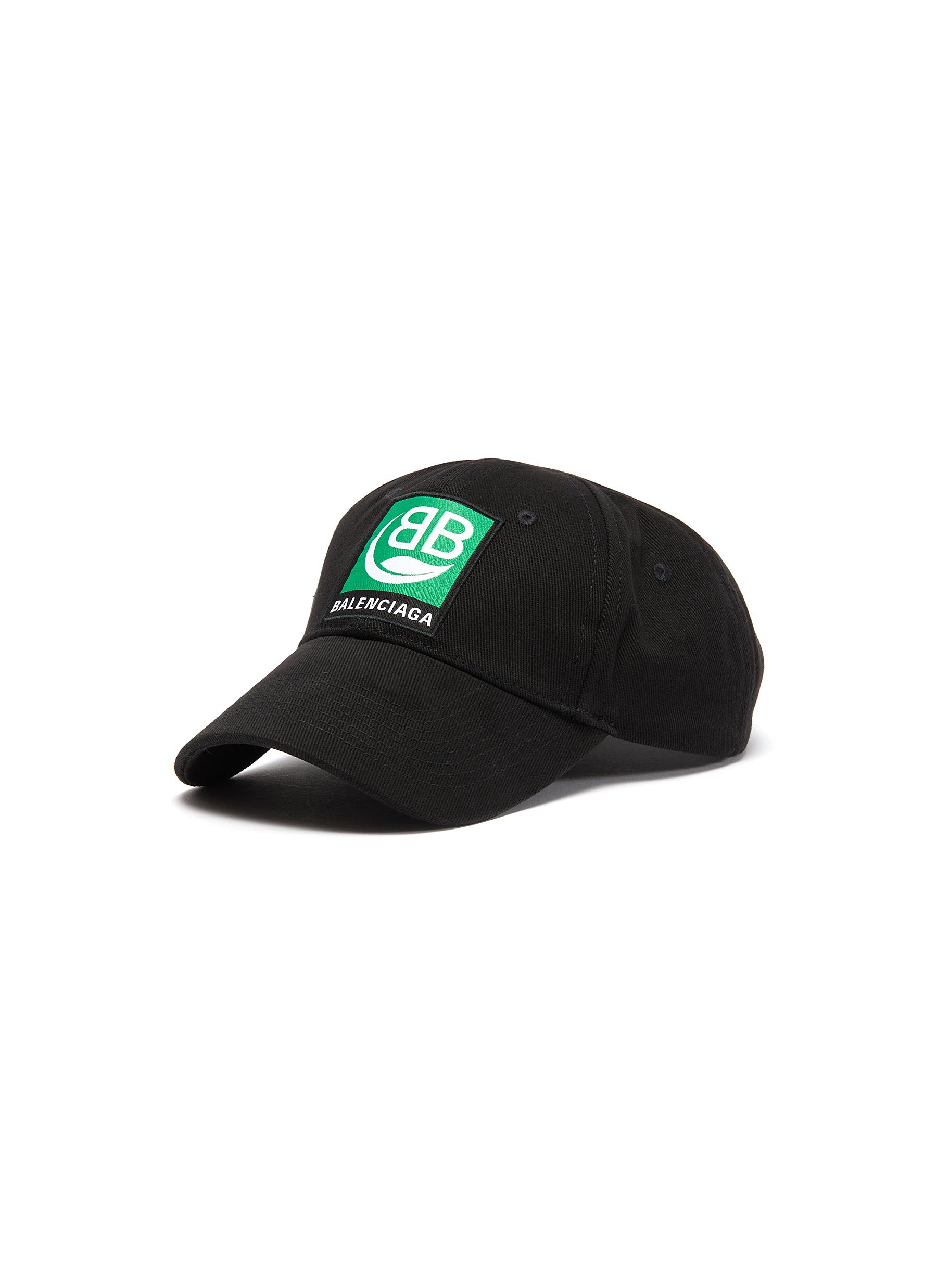 Balenciaga Green Logo Baseball Cap In Black