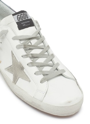 细节 - 点击放大 - GOLDEN GOOSE - SUPERSTAR拼接设计品牌名称五角星做旧感真皮运动鞋
