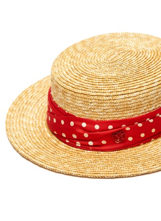 'Kiki' polka dot print ribbon embellished straw hat展示图