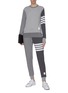 模特儿示范图 - 点击放大 - THOM BROWNE - 抽绳四重条纹拼色纯棉针织长裤