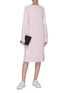 模特示范图 - 点击放大 - THOM BROWNE - 品牌名称标签四重条纹纯棉卫衣式连衣裙