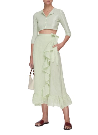 模特儿示范图 - 点击放大 - LISA MARIE FERNANDEZ - 包裹式荷叶边混亚麻半裙