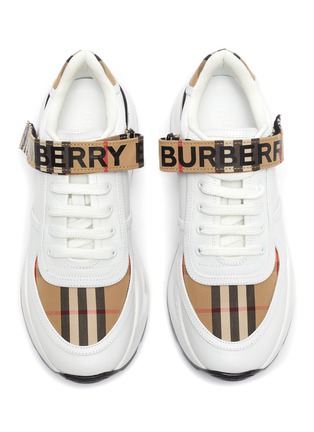 细节 - 点击放大 - BURBERRY - RONNIE拼色格纹真皮厚底运动鞋