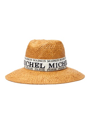 模特儿示范图 - 点击放大 - MAISON MICHEL - KATE拼色LOGO帽带编织宽檐帽
