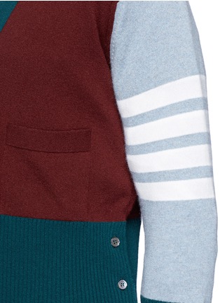 细节 - 点击放大 - THOM BROWNE - 多色拼贴条纹羊绒针织外套